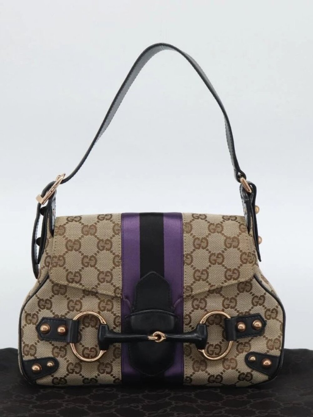 GUCCI GG Canvas Horsebit Shoulder Bag Beige 129699 Auth - Picture 16 of 16